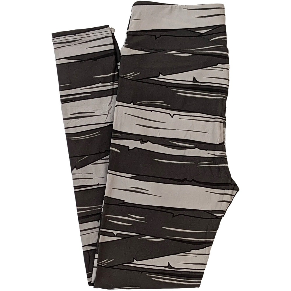 Tc LuLaRoe Leggings Halloween MUMMY Gray Black Fits 12/18 Rare